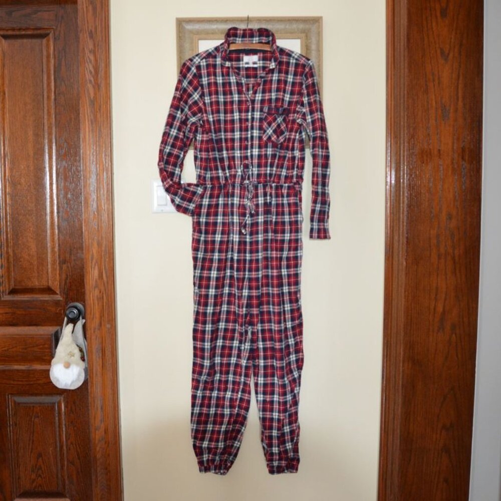 VGUC FATFACE Red/Blue Plaid Onesie with Pockets and Drawstring Waist Size 10